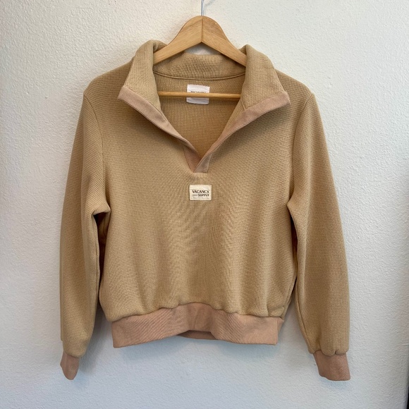 Vacancy Supply Drift Collared Waffle Sweater in Beige - Picture 4 of 11